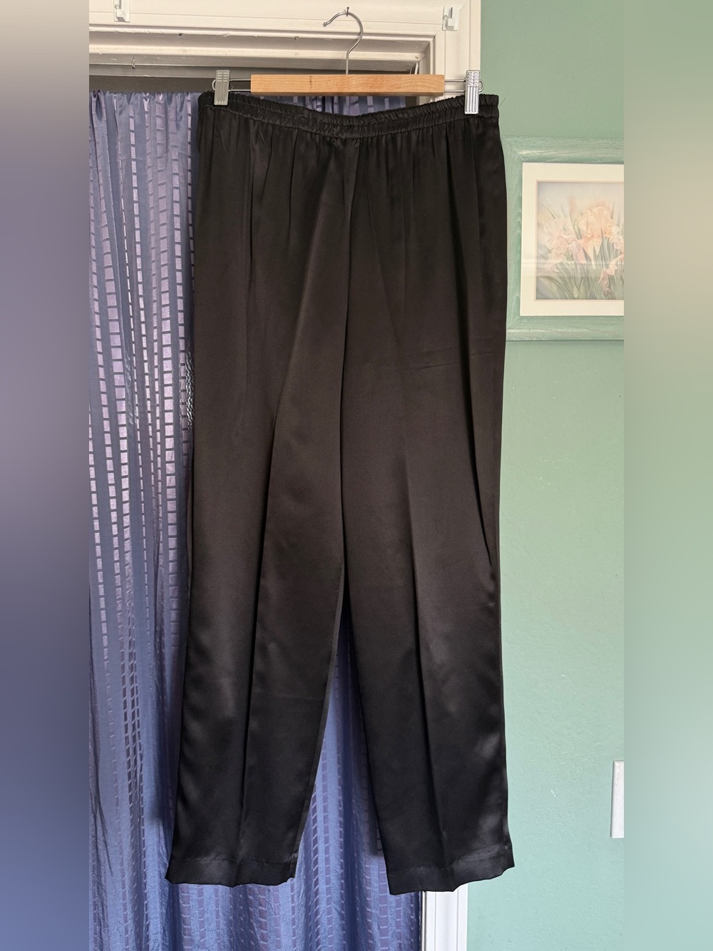 Vintage The Company Store Black 100% Silk Pants L Elastic Waist Hong Kong
